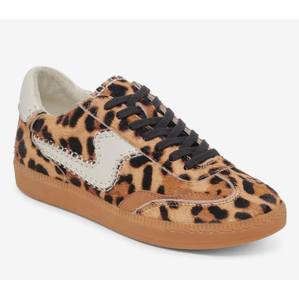 Dolce Vita Notice Stitch Brown Leopard Print Genuine Calf Hair Sneakers Size 9